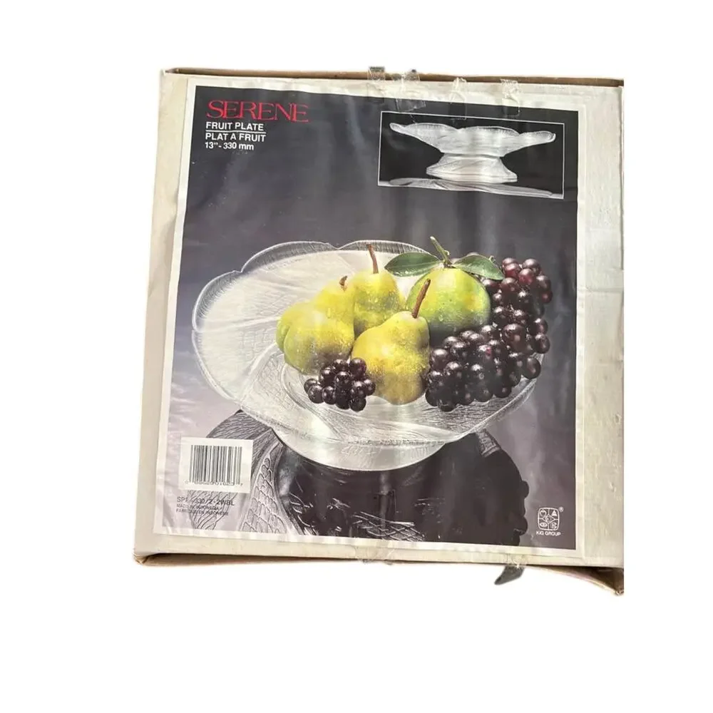 Serene vintage fruit plate 13” glass serve ware decorative bowl w/ box